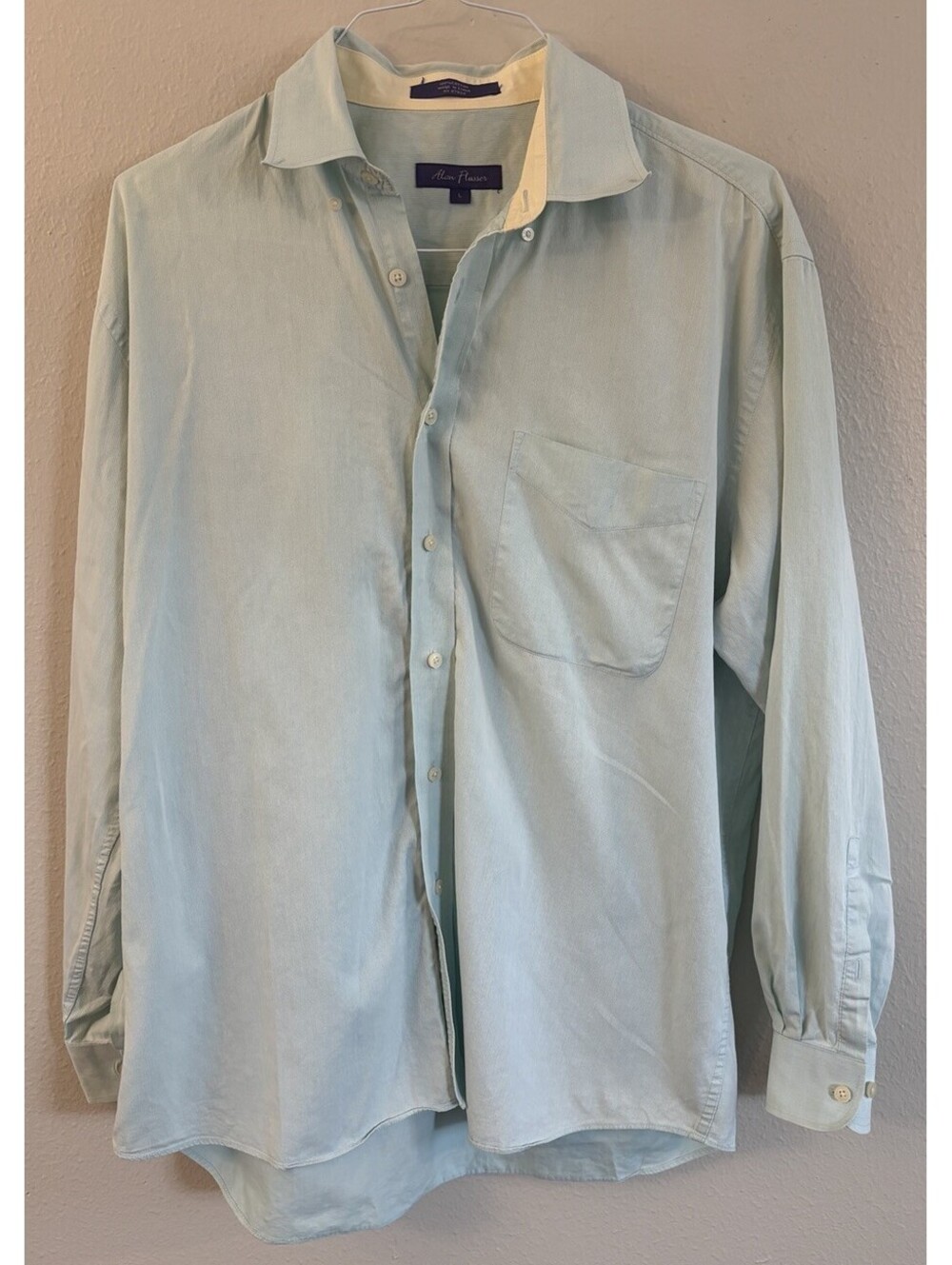 Men’s Alan Flusser Long Sleeve Light Blue Stripe Button Up Dress Shirt Large